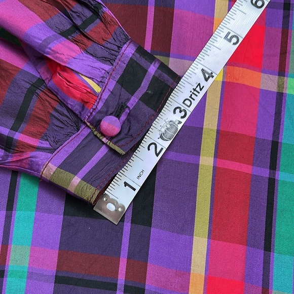Vintage Colorful Taffeta Plaid Funnel Neck Holiday Winter Blouse Size Small - Picture 14 of 15